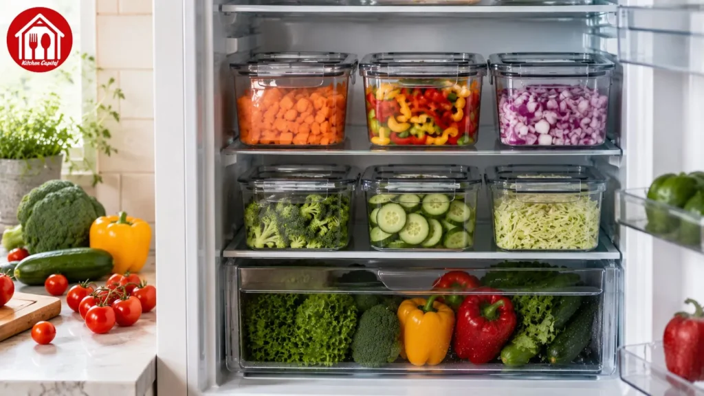 How to store cut vegetables in clean covered containers to keep them fresh and reduce food waste
