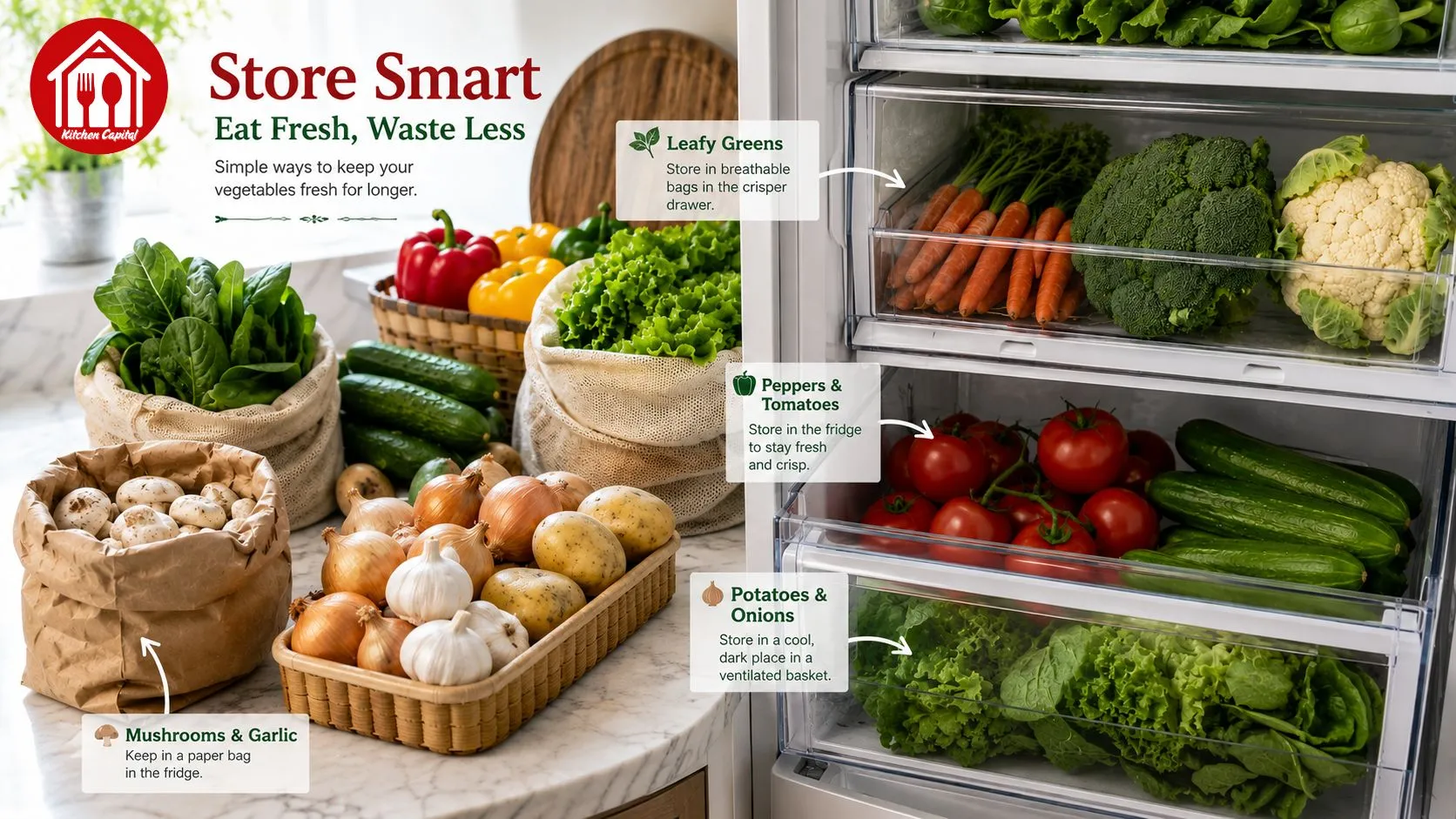 How to store vegetables so they last longer with simple refrigerator and pantry storage methods